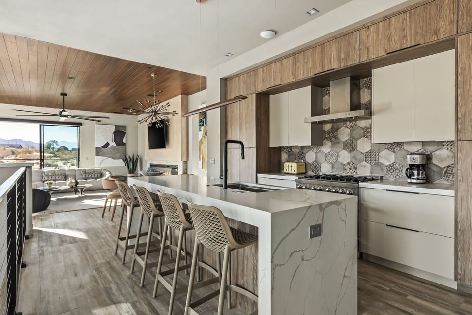 An open-concept kitchen is the main attraction of the second floor.