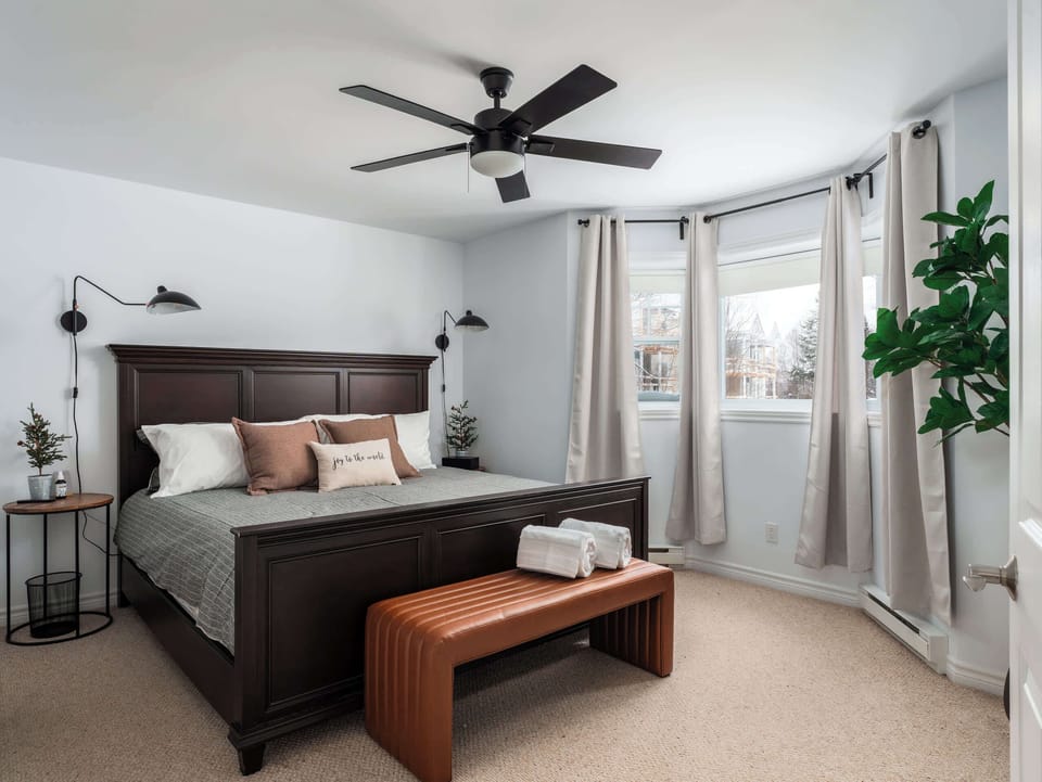 Sun-filled master king bedroom designed for restful mornings