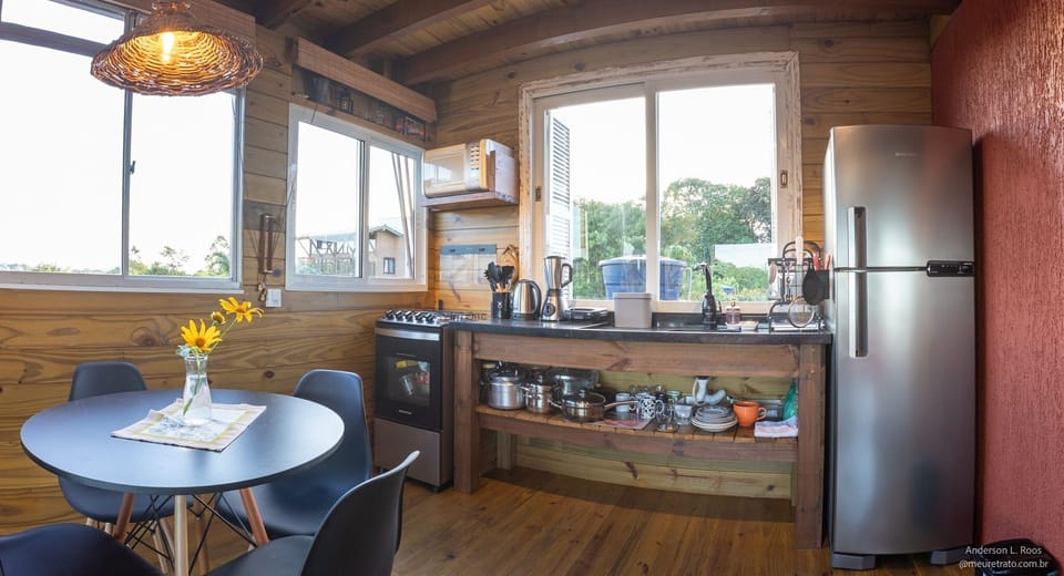 Honeymoon Cabin, Hot Tub, Lagoon View | Private kitchen | Fridge, microwave, oven, stovetop