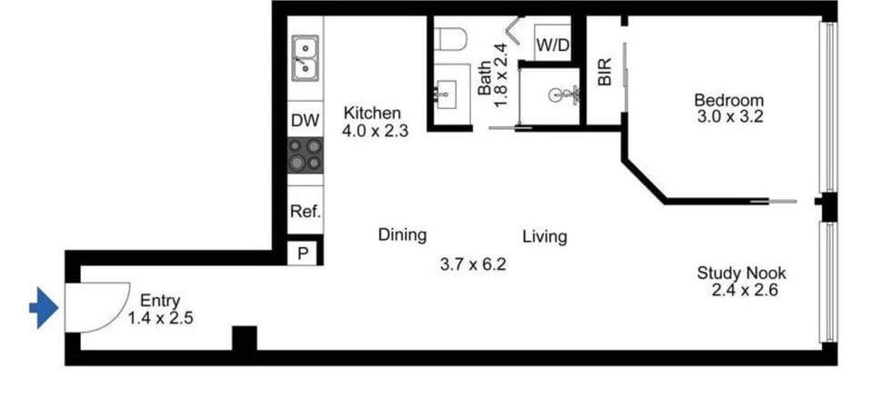 A detailed floor plan showcasing an expertly designed, highly functional layout with a dedicated study nook and seamless open-plan flow.