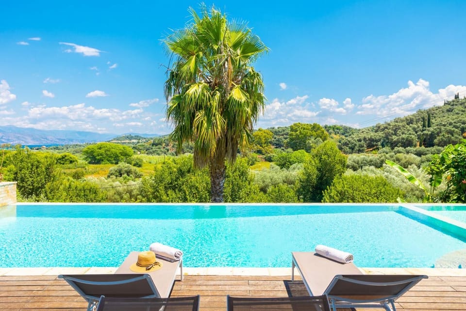 Private pool and terrace with sea views