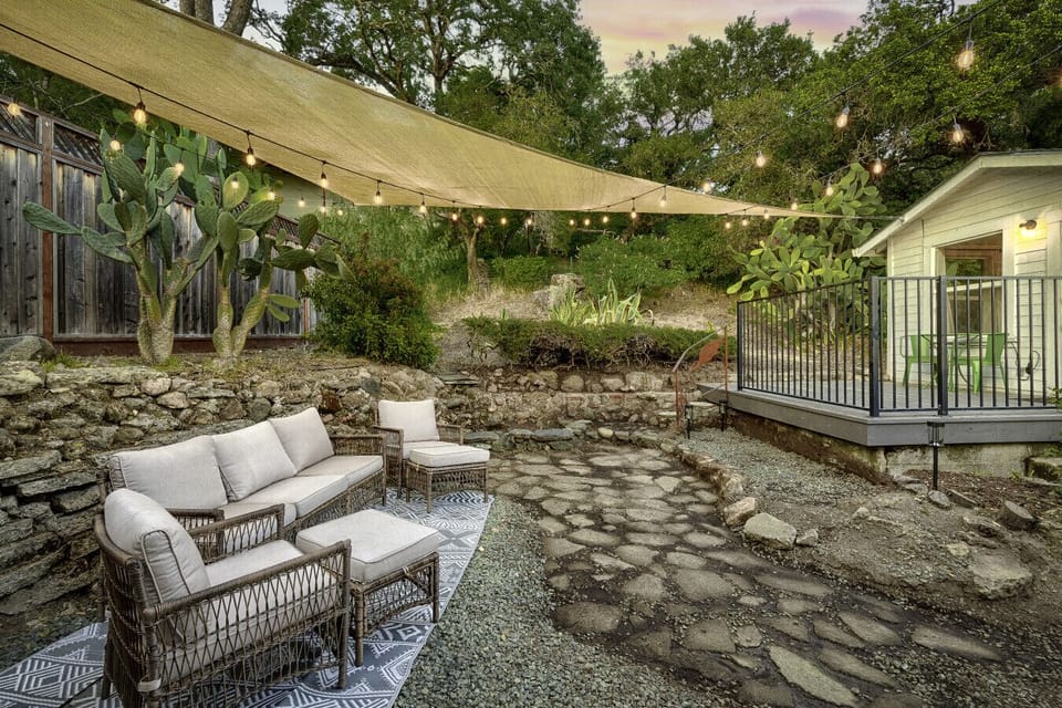 Backyard garden at twilight