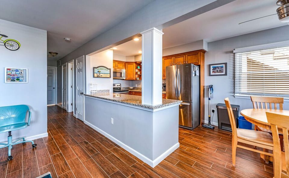 View of the kitchen area and dining area

