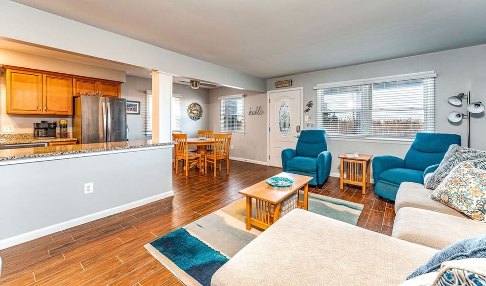 View of living room and kitchen area
