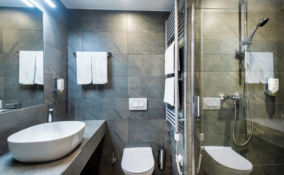 Standard Double or Twin Room, Balcony | Bathroom | Hair dryer, bathrobes, towels
