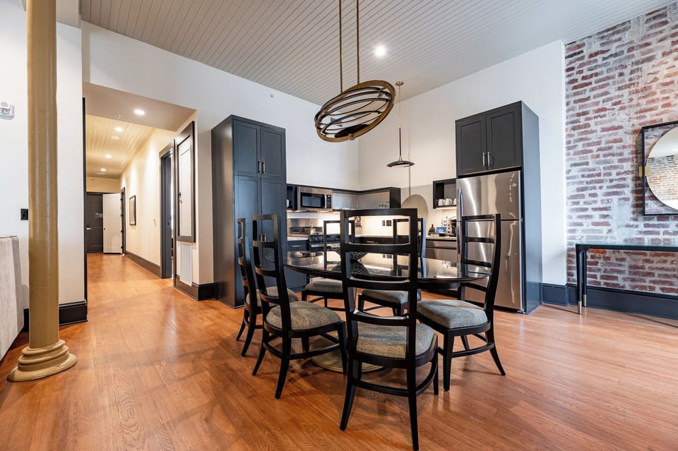 Dining area with seating available for eight.