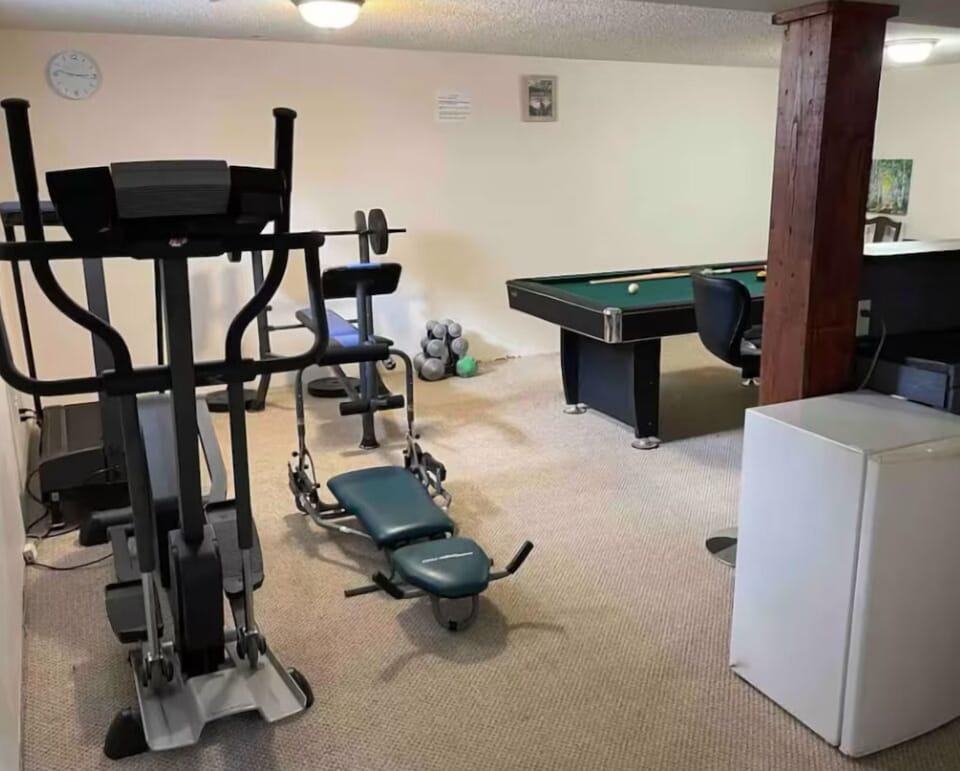 Gym, pool table and mini-bar