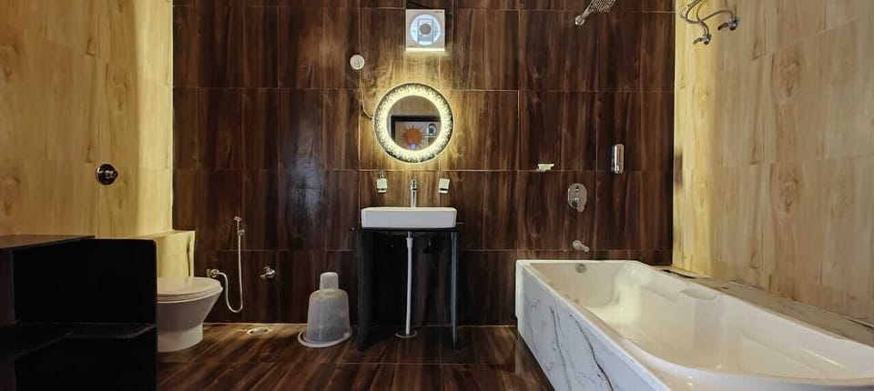 Luxury Room, Multiple Beds, Hill View | Bathroom | Separate tub and shower, deep soaking tub, rainfall showerhead