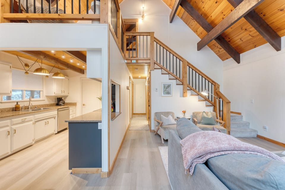 Stairs required to reach the upper level.