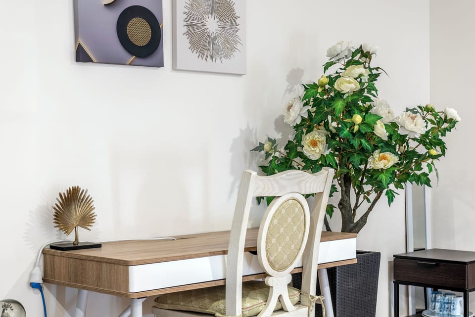 Studio-
Work space - set up ready for you and your laptop!