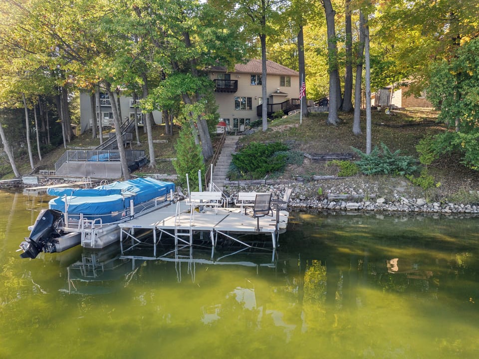 View from lake looking at the back of the house
