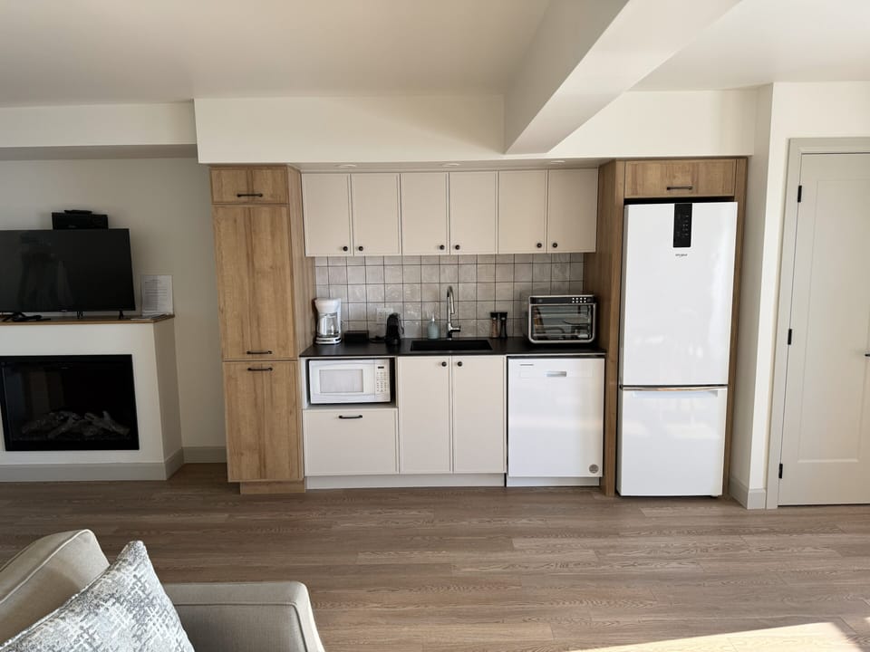 Studio, 1 Queen Bed, Balcony, River View | Private kitchen | Full-size fridge, microwave, oven, dishwasher