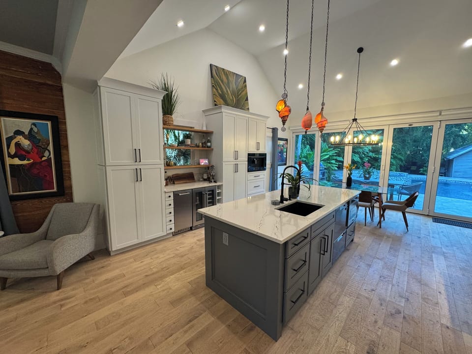 Bar area includes ice machine, beverage center and coffee maker.