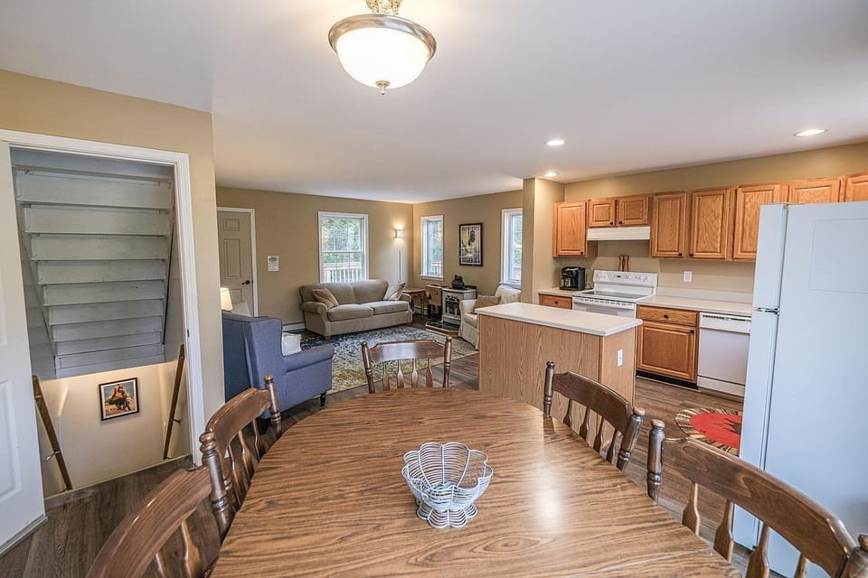 Dining room kitchen and living room on main level