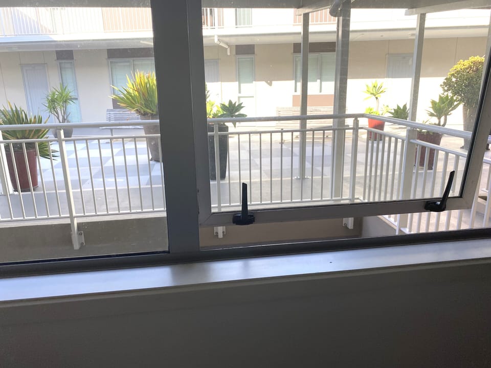 View of courtyard from double bedroom