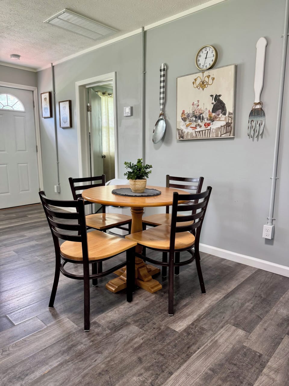 Enjoy a home-cooked meal or a takeout night at this cheerful dining nook.