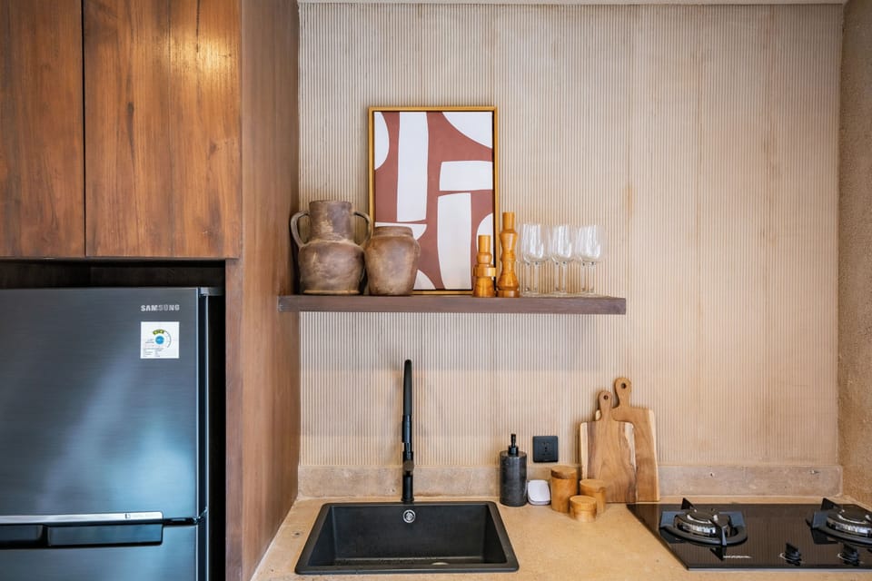 Junior Villa, Patio, Pool View | Private kitchen | Fridge, stovetop, coffee/tea maker, blender