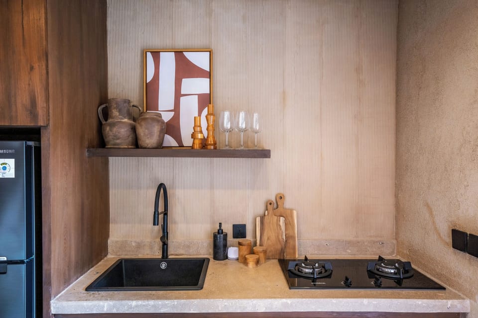 Junior Villa, Patio, Pool View | Private kitchen | Fridge, stovetop, coffee/tea maker, blender