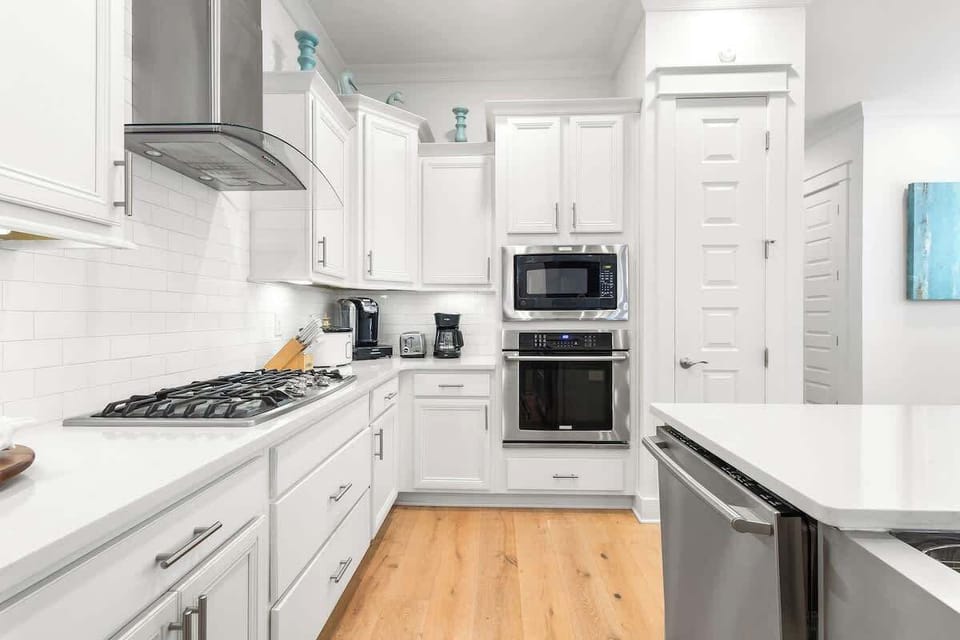 Enjoy cooking with family in the large gourmet kitchen.