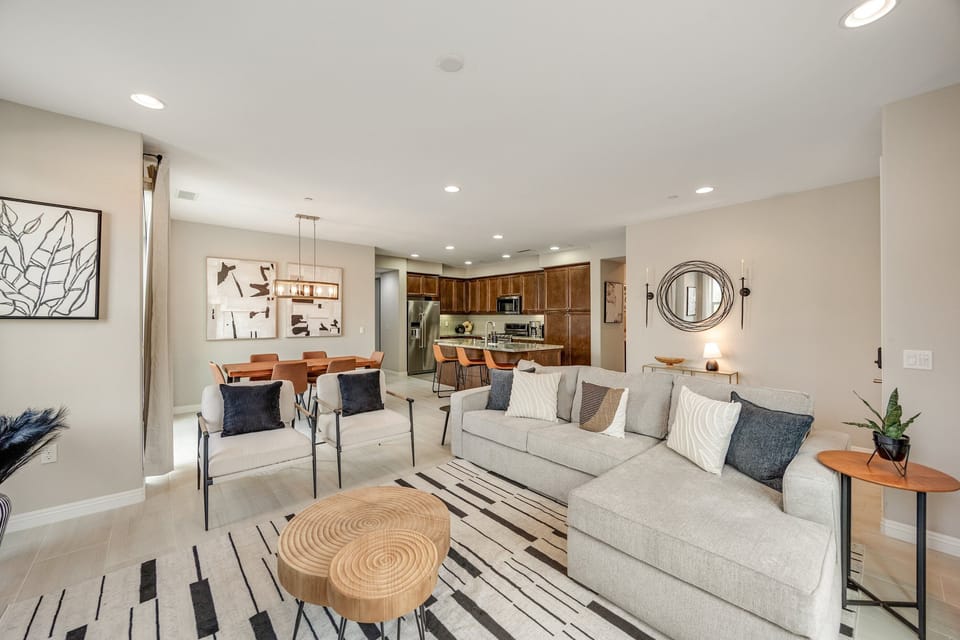 The living room couch converts into a full size sofa sleeper!