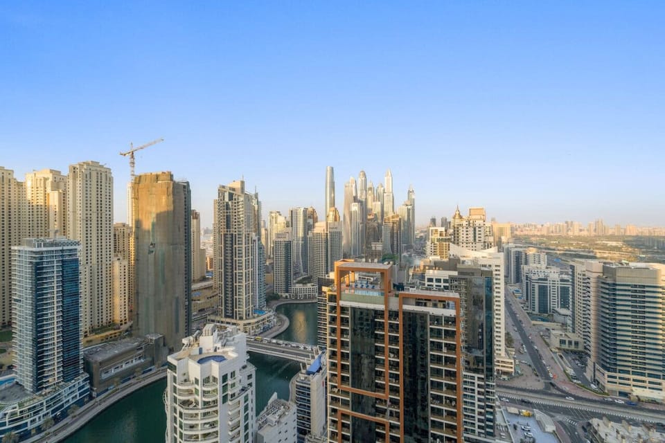 Skyline Serenity: Stunning views of Dubai`s iconic skyline await you from this luxurious retreat!