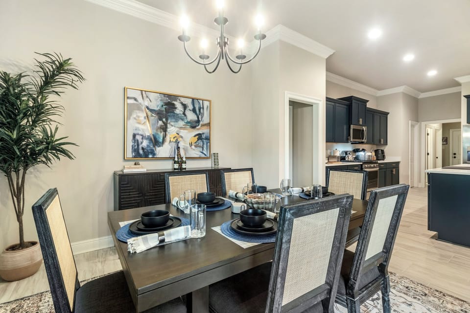 Discover the stunning dining area of this pet-friendly and best Airbnb in Lake Charles. Enjoy modern amenities, stylish decor, and a welcoming atmosphere for a memorable stay.