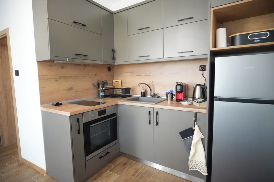 Apartment | Private kitchen | Fridge, microwave, oven, stovetop