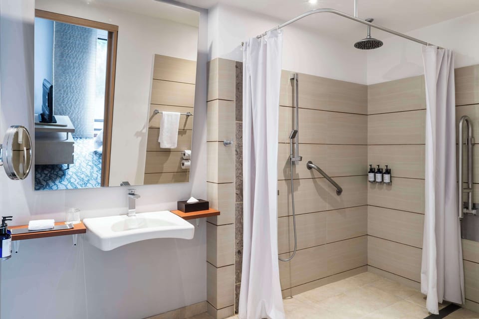 Junior Suite, 1 Queen Bed, Mobility Accessible | Bathroom shower