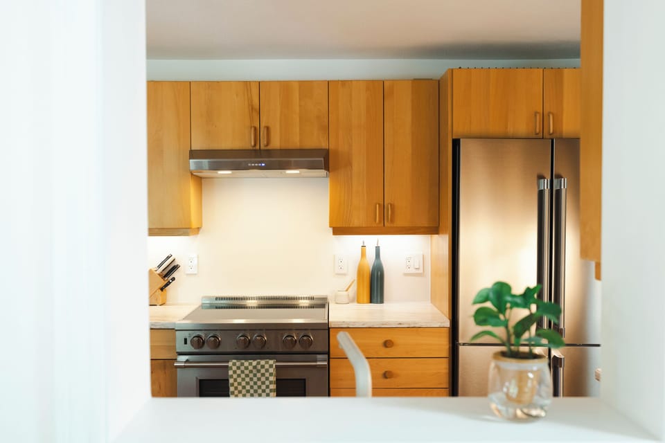 Full Kitchen with induction stove. Brand new appliances and Nespresso Vertuo.