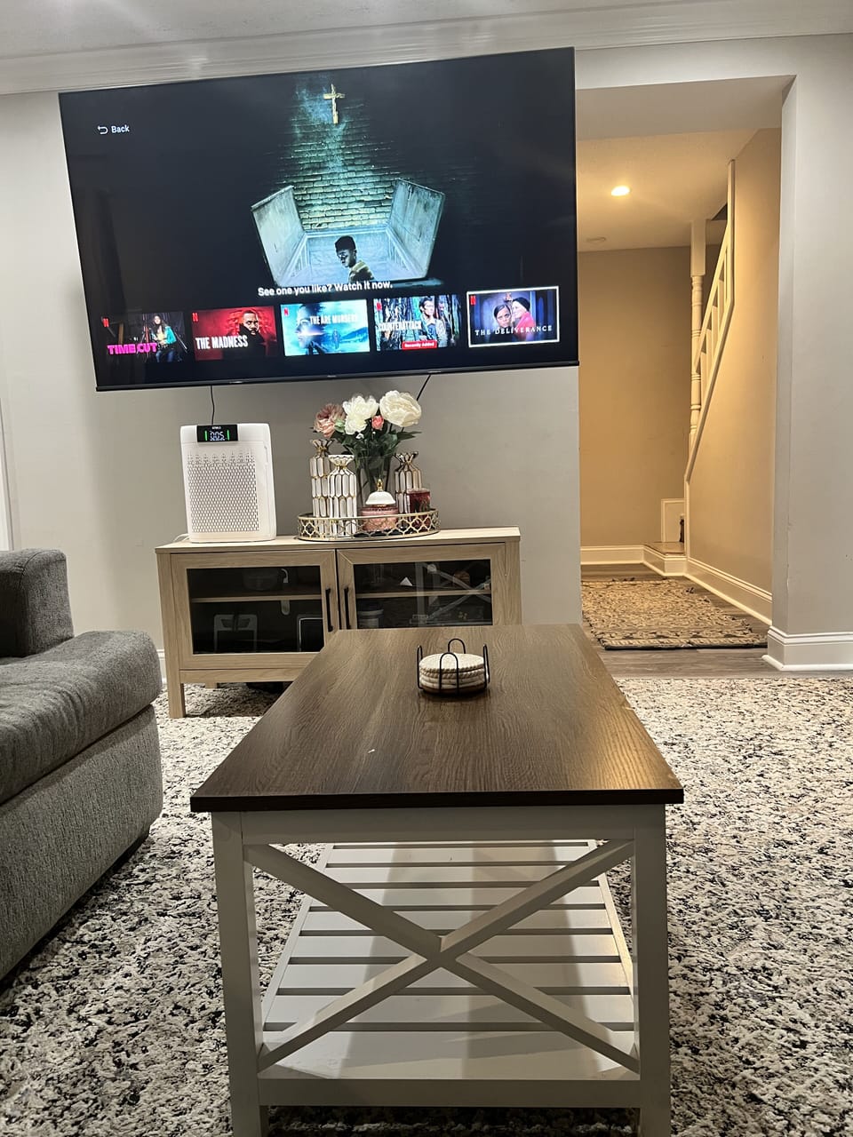 Living room view with smart TV