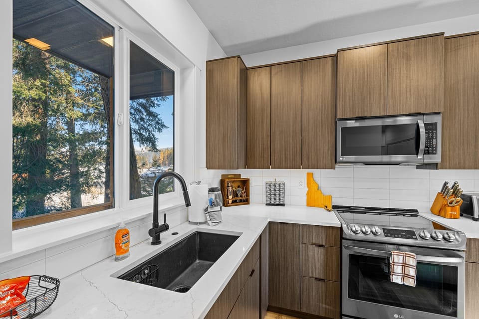 Kitchen with a view of the backside of Brundage