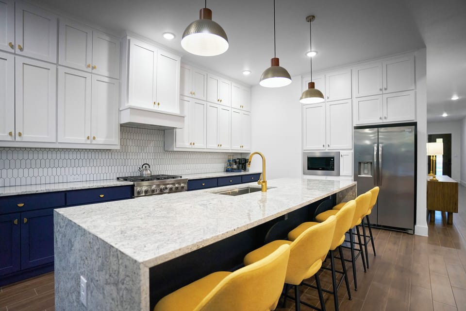 Large kitchen island — ideal for pregame meals and group snacks.