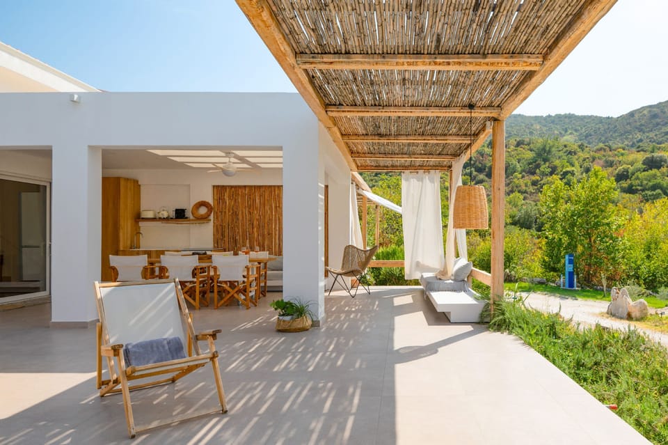 Shaded sitting area with nature view