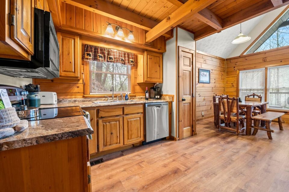 Kitchen includes appliances, pots/pans, cookware, bakeware, silverware, utensils, and more.
