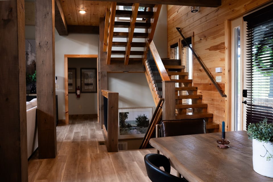 Staircases leading to the upper and lower floors