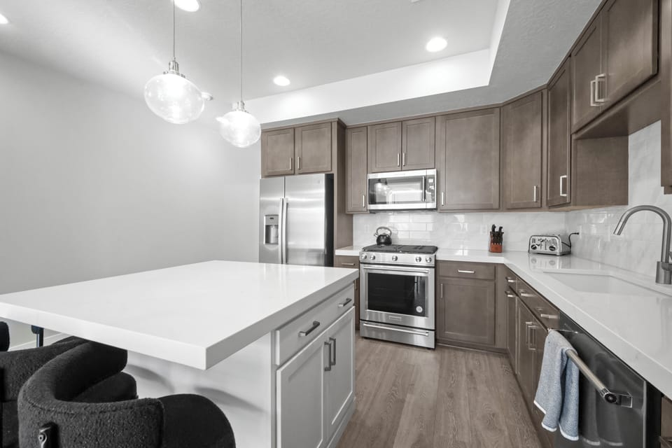 The kitchen has all of the space and supplies you'll need to prepare meals