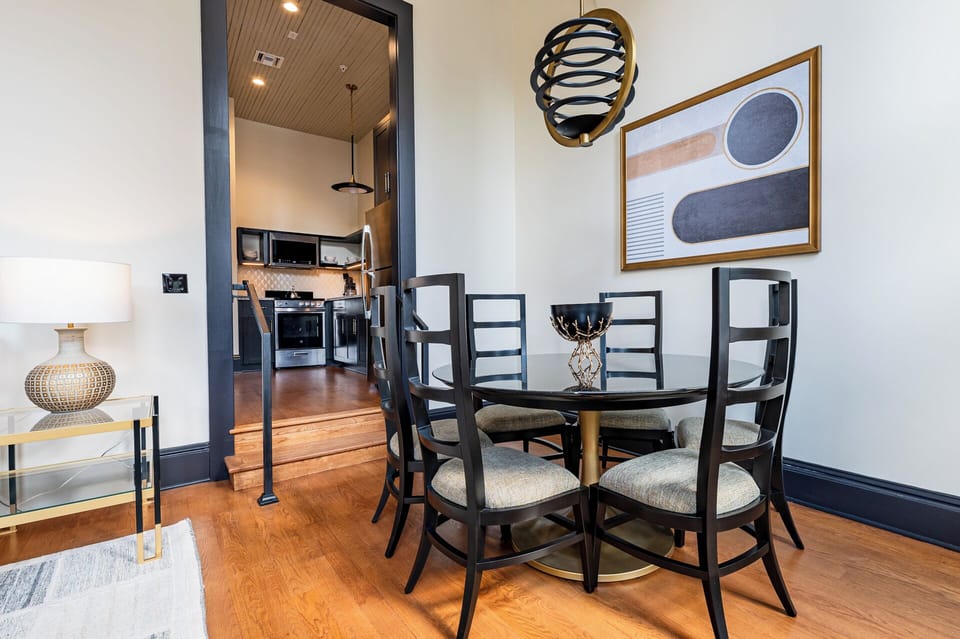 Dining area with seating for six overlooking Canal Street.