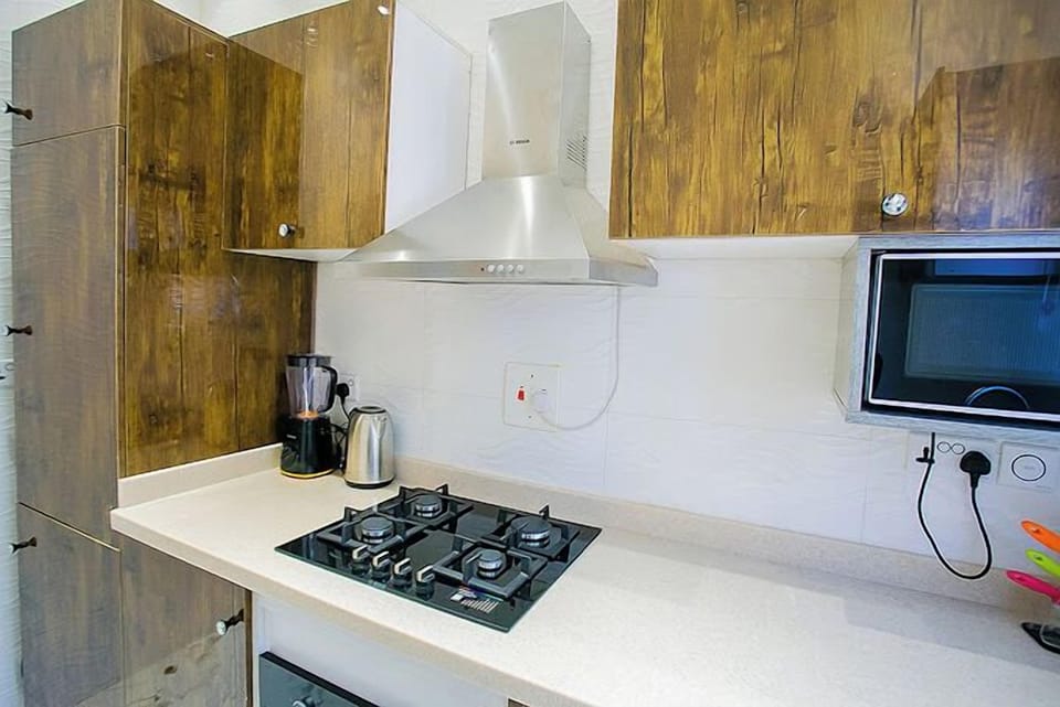 Economy Apartment, Balcony, City View | Private kitchen | Fridge, microwave, oven, stovetop