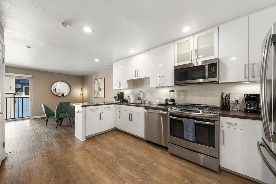 Sleek countertops and bright, open layout make cooking a joy