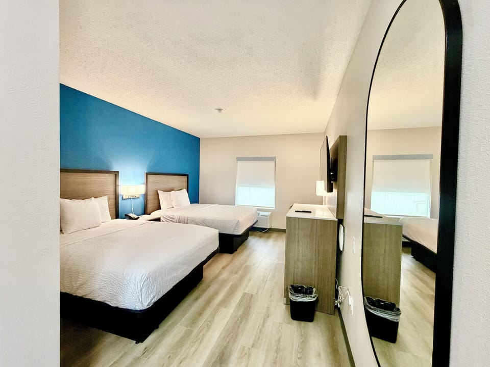 Room, 2 Queen Beds, Mobility Accessible, Non Smoking (Bathtub w/ Grab Bars) | In-room safe, desk, blackout drapes, iron/ironing board