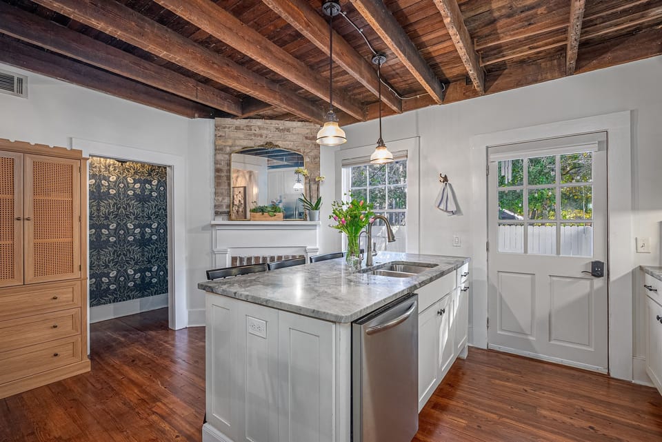 You will enter the property from the back porch in to the kitchen.
