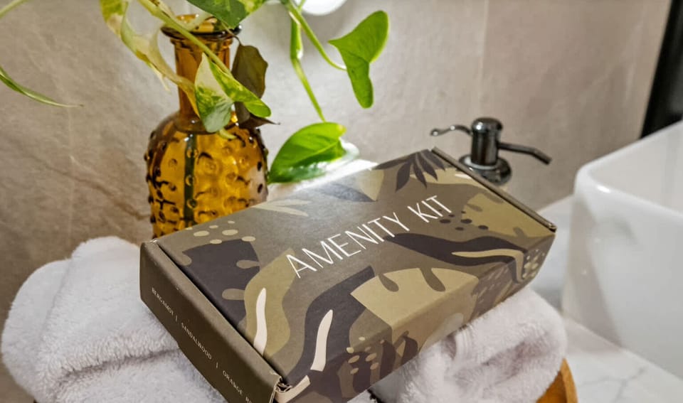 Amenity kits available, and gets you started with all of the essentials!