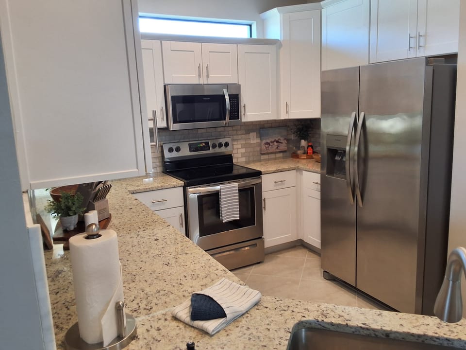Our kitchen has all new appliances. 
