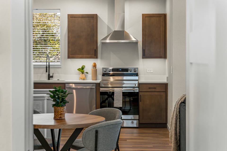 Kitchen is equipped with all the essentials to make your stay feel like home.