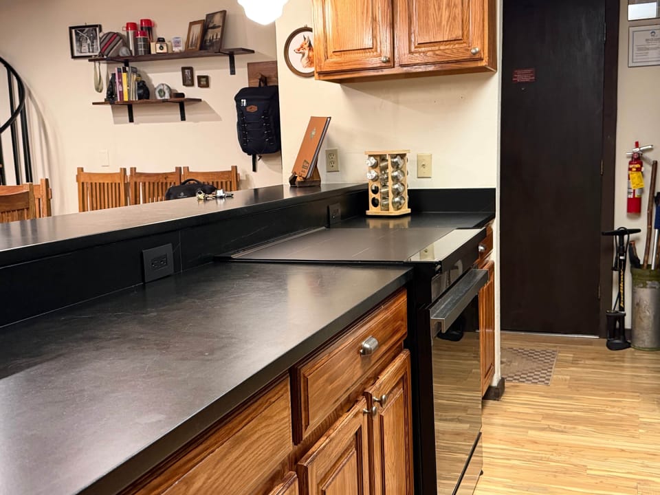 When you're in the kitchen you're still connected with everyone else in the living & dining area.
