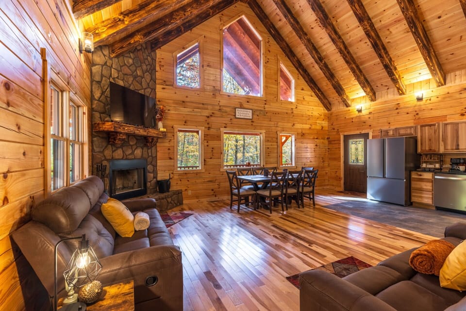 Great Room, Dining Area, and part of the Kitchen Maple Hill Retreat
