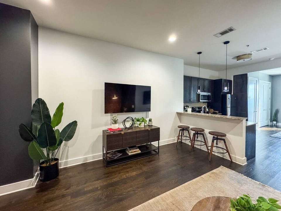 Open concept living and dining spaces
