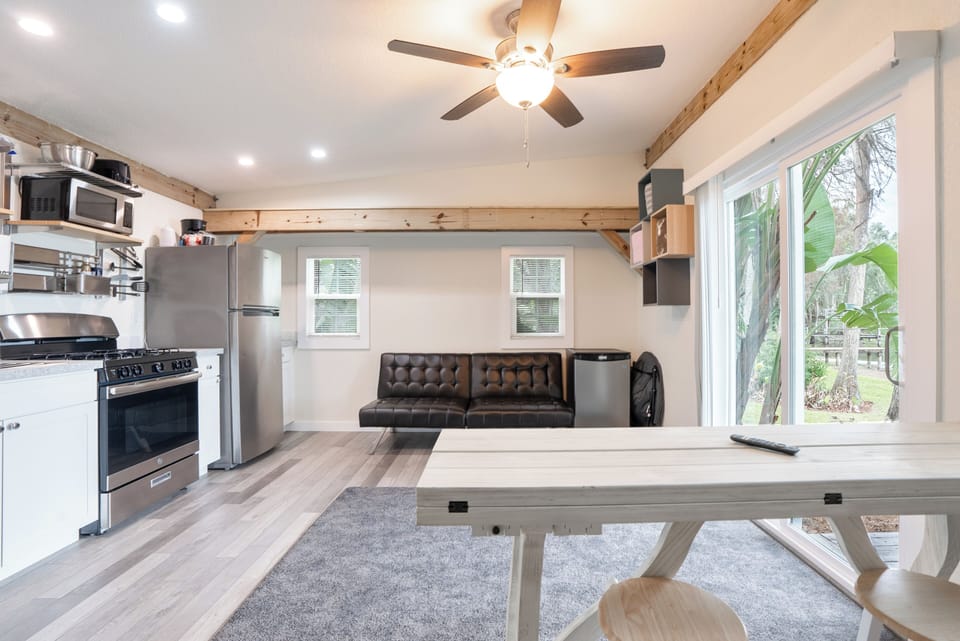 Modern living room with kitchen bar 