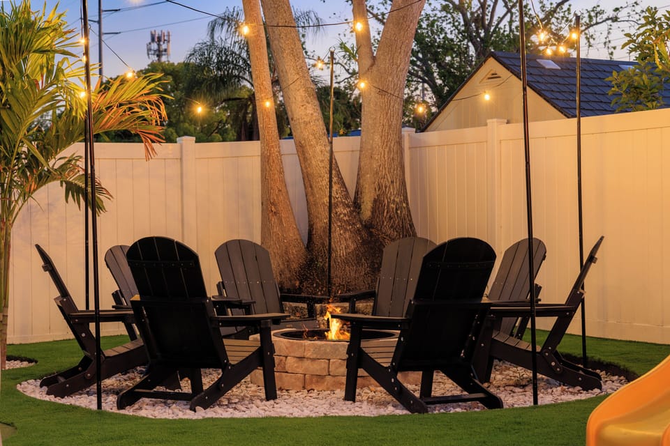 Cozy up around the wood burning fire pit