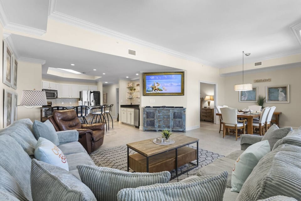 Large Living Rm Sectional w/ 65` Smart TV & Cable